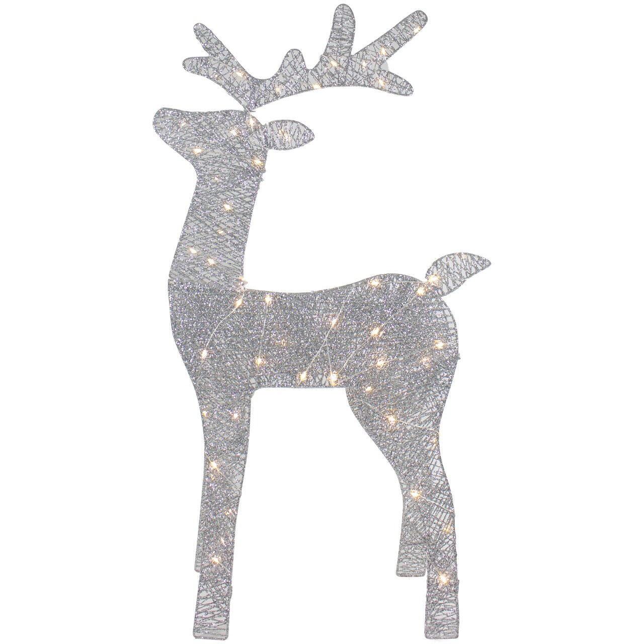 Northlight 39.5&#x22; LED Lighted Silver Glitter Reindeer Outdoor Christmas Decoration